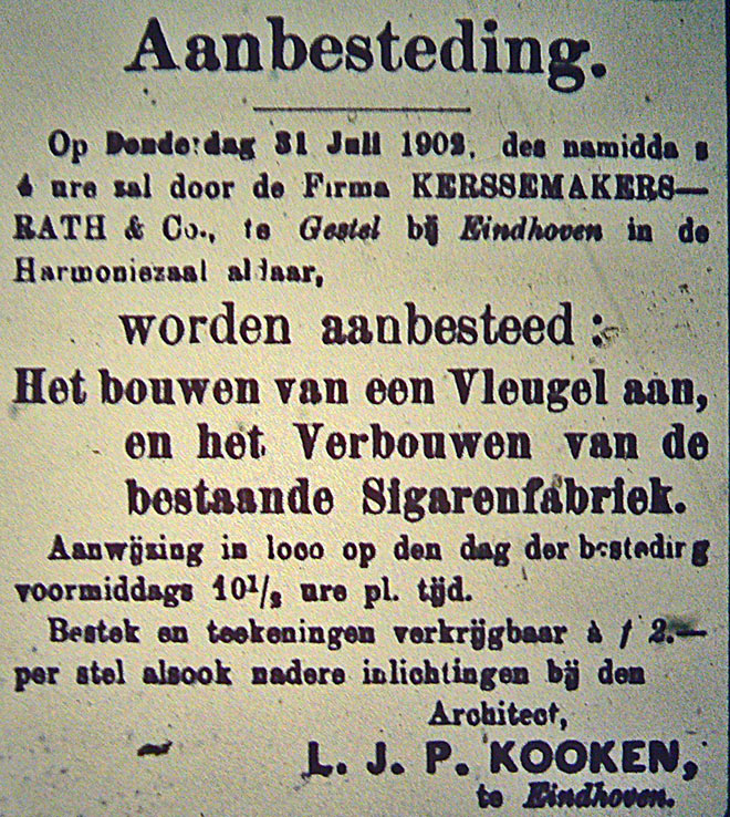 31-7-1902 aanbouw vleugel sigarenfabriek Kerssemakers-Rath.
