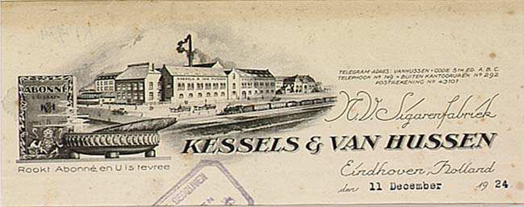 Briefhoofd N.V. Kessels &  van Hussen sigarenfabriek 1924
